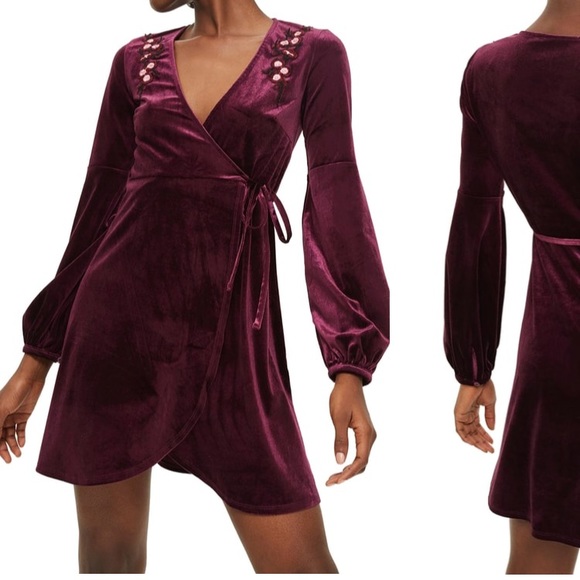 topshop velvet wrap dress
